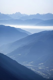 Mountain silhouettes, view of the Ridnaun Valley, Stubai Alps, South Tyrol, Italy