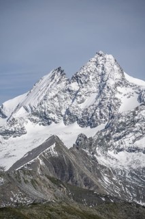 Summit of the Großglockner with snow, view from the summit Böses Weibl, Schober group, Hohe Tauern
