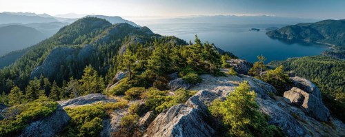 Beautiful Panoramic View of Canadian Nature Landscape from the top of the Mountain during a sunny