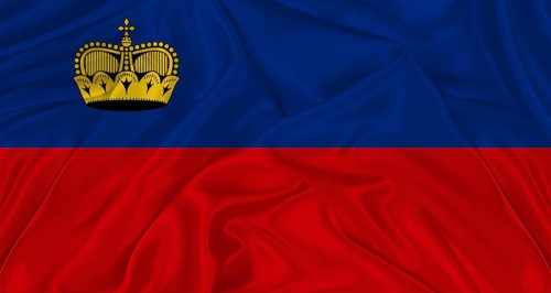 Realistic Liechtenstein flag waving. Close up of flag of Liechtenstein with cloth texture