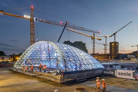 First entrance portal at the new Stuttgart main station completed. One of four so-called lattice