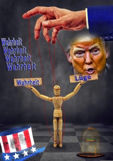 Symbolic image, truth versus lies, divided USA, democracy versus autocracy, US democracy in danger,