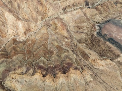 Bare canyon walls at the Fish River Canyon. Aerial view. Drone shot. Ai-Ais Richtersfeld