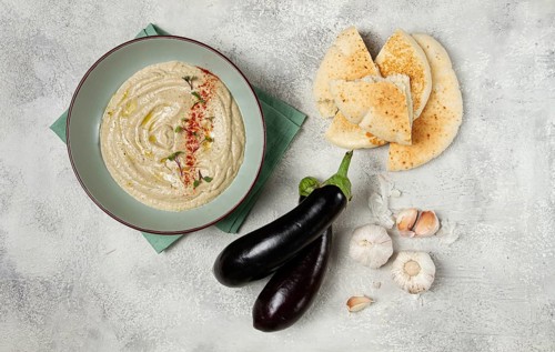 Babaganoush, eggplant appetizer, traditional Lebanese cuisine, homemade, no people
