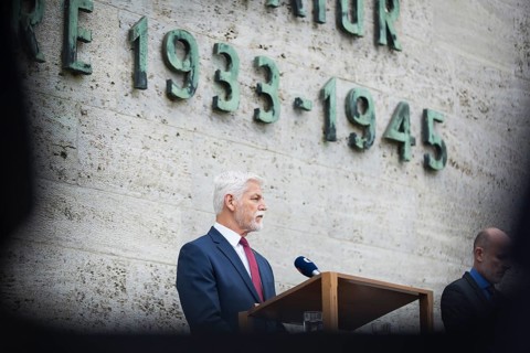 Petr Pavel (President of the Czech Republic) speaks during a visit to the Plötzensee Memorial in