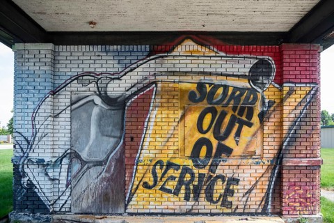 Saginaw, Michigan - A mural on a former gas station announces that gasoline is not available
