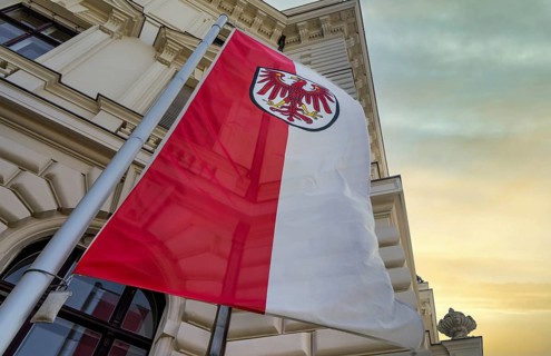 State flag of Brandenburg, Potsdam Administrative Court, Court building, Friedrich-Ebert-Straße,