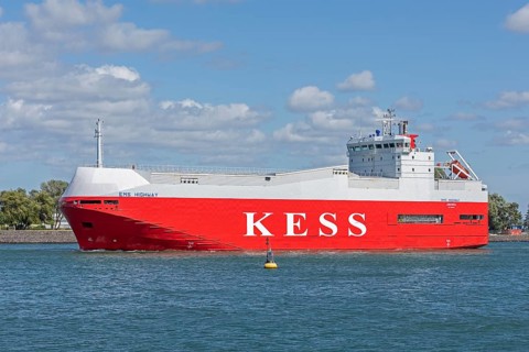 Cargo ship Kess, Warnow, Warnemünde, Rostock, Mecklenburg-Western Pomerania, Germany