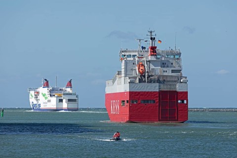 Cargo ship Kess, Stena Line ferry, Warnow, Warnemünde, Rostock, Mecklenburg-Western Pomerania,