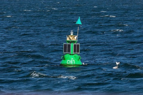 Green buoy, buoy, Warnow, Warnemünde, Rostock, Mecklenburg-Western Pomerania, Germany