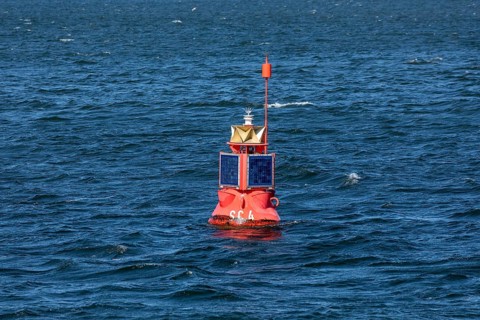 Red buoy, buoy, Warnow, Warnemünde, Rostock, Mecklenburg-Western Pomerania, Germany