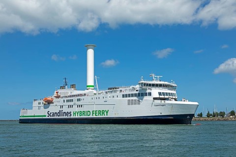 Scandlines Hybrid Ferry arrives, Warnow, Warnemünde, Rostock, Mecklenburg-Western Pomerania,