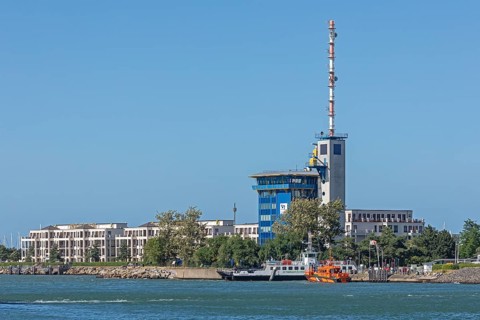 Warnow ferry, Hohe Düne ferry pier, Warnemünde, Rostock, Mecklenburg-Western Pomerania, Germany