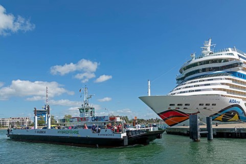 Cruise ship AIDA mar moored at the quay wall, Warnow ferry, Warnemünde, Rostock,