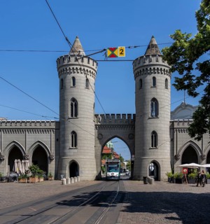 Road traffic, Tram at Nauener Tor, Potsdam, Brandenburg, Germany