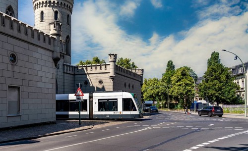 Road traffic, Tram at Nauener Tor, Potsdam, Brandenburg, Germany