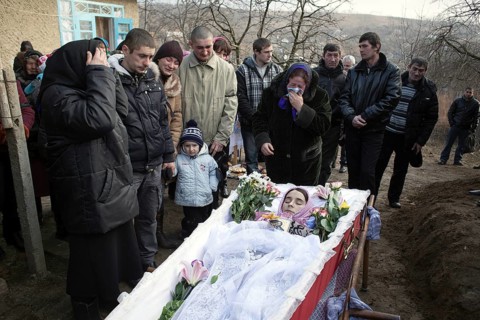 Funeral of a woman who died of tuberculosis, Moldova