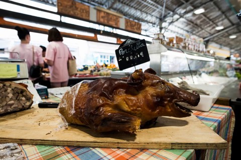 Market stall with meat, market hall, Marche Provencal, Antibes, Provence Alpes Côte d'Azur, South