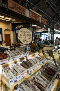 Market stall with jumble, market hall, Marche Provencal, Antibes, Provence Alpes Côte d'Azur, South