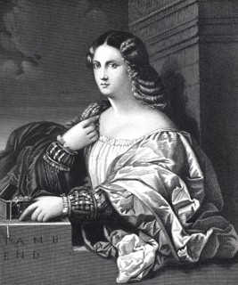 Bella Donna, beautiful woman, portrait, steel engraving after a painting by Titian, Historic,