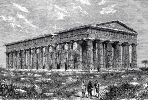 The Temple of Neptune in Paestum around 1800, Campania, Italy, Historical, digitally restored