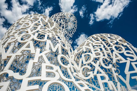 Sculpture made of letters, Le Nomade, artist Jaume Plensa, Antibes, Provence Alpes Côte d'Azur,