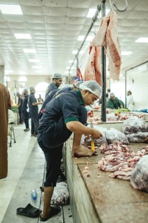 Market hall, section of camel butchers, Salalah, Dhofar, Oman
