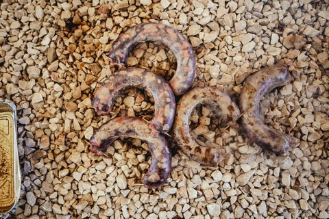 Traditional camel restaurant in Salalah, camel sausages on the grill, Dhofar, Oman