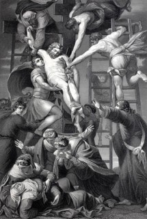 The Descent from the Cross of Jesus Christ, steel engraving after a painting by Daniele da