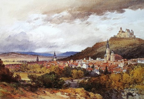 View of the town from the south-west, 1843, Coburg, Upper Franconia, Bavaria, Germany, Historical,
