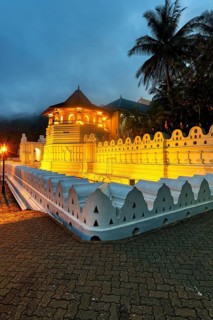 Temple of the sacred Tooth Relic or Sri Dalada Maligawa, Octagonal tower at sunrise, Kandy, Sri