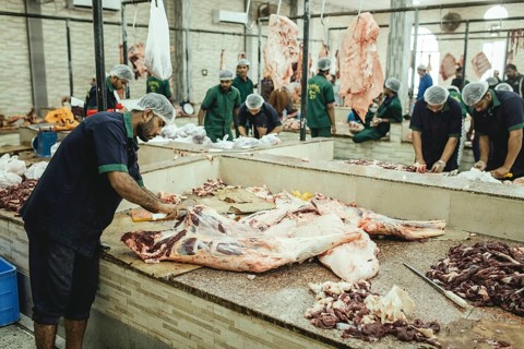 Market hall, section of camel butchers, Salalah, Dhofar, Oman