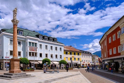 St John's Square with St Mary's Column, Lienz, East Tyrol, Austria