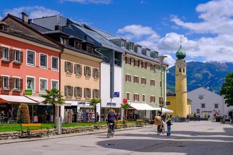Main square with St Anthony's Church, Lienz, East Tyrol, Austria