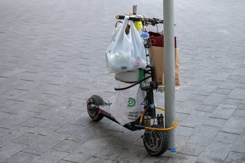 Electric scooter with bags, Abu Dhabi, United Arab Emirates