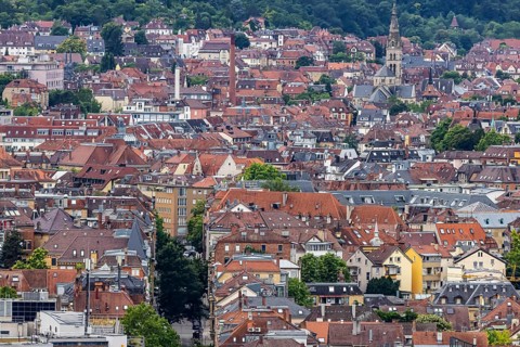View of the state capital with the district of Stuttgart-Süd. Stuttgart, Baden-Württemberg, Germany