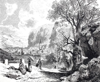 Landscape and castle near Pottenstein, Franconian Switzerland, 1870, District of Bayreuth, Upper