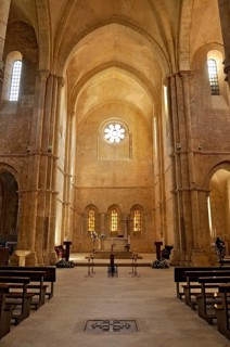 Choir with altar, interior, Gothic basilica of the Cistercian Abbey of Fossanova,