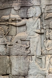 Stone bas-reliefs, Khmer war campaign against the Cham, relief wall, east façade, Bayon temple,