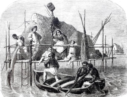 Sponge fisherman at work, 1880, Cuba, digitally enhanced reproduction from a 19th century original,