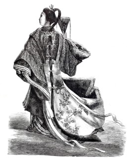 A distinguished Japanese woman in traditional dress, 1875, Japan, digitally enhanced reproduction