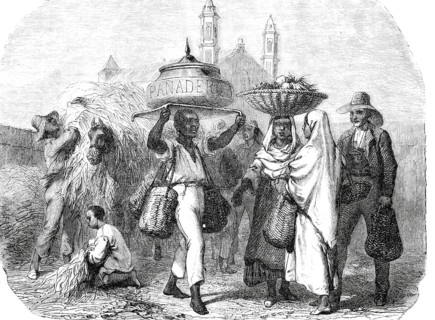 A baker and bread seller in Cuba in 1870, digitally enhanced reproduction from a 19th century