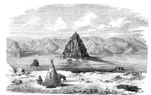 Pyramid Lake, in the Sierra Nevada, 1870, Nevada, America, digitally enhanced reproduction from a