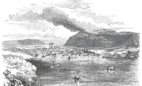 View of the city of Geneva, seen from the lake, 1865, Switzerland, digitally enhanced reproduction