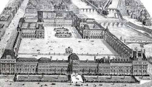 Overview of the Louvre and the Tuileries from the garden, c. 1880, Paris, France, digitally