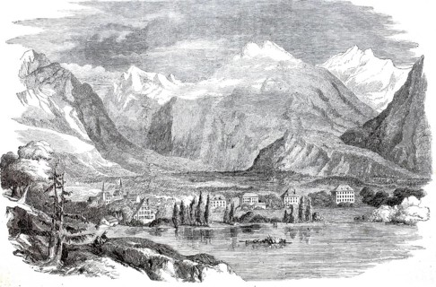 Interlaken in 1880, Canton of Bern, Switzerland, digitally enhanced reproduction from a 19th