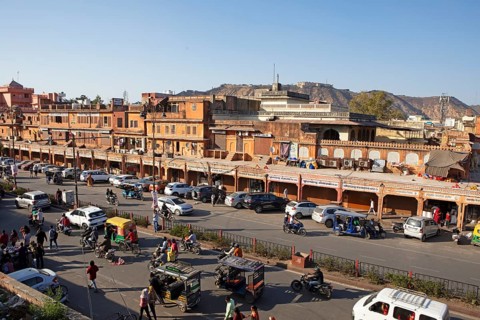 View of Chhoti Chaupar Square in the old city centre, Jaipur, Rajasthan, India