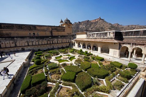 Gardens in the Amber Fort or fortress, Jaipur, Rajasthan, India