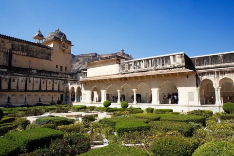 Gardens in the Amber Fort or fortress and surrounding area, Jaipur, Rajasthan, India