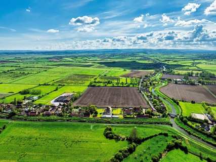 Burrow Mump from a drone, Southlake Moor, Burrowbridge, Taunton, Somerset, England, United Kingdom